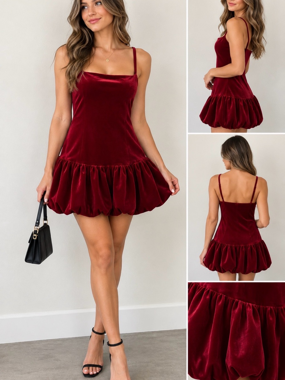 Steve Madden Burgundy Velvet Bubble-Hem Mini Dress